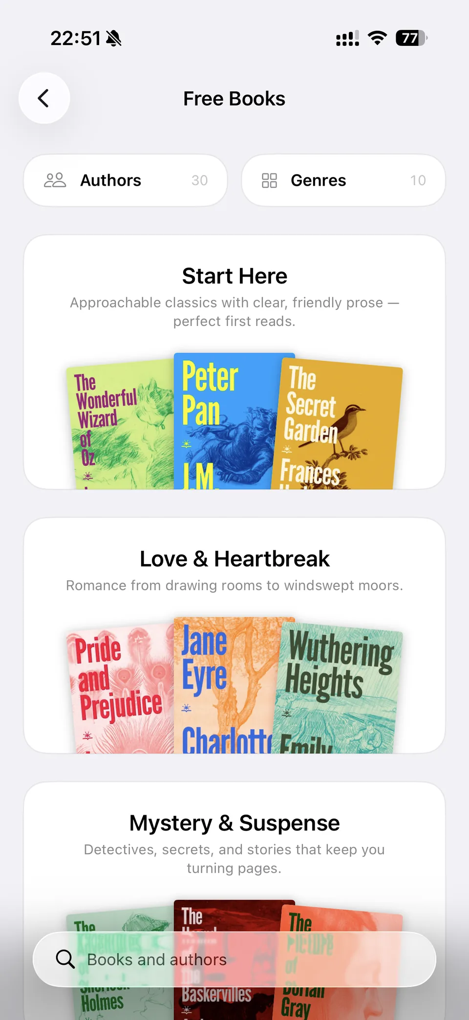 The free catalog, with shelves of curated public-domain classics